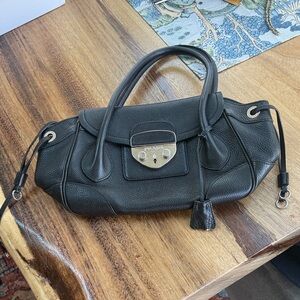 Prada Black Pebbled Leather Shoulder Bag with Silver Hardware